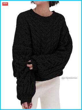 Womens Oversized Cable Knit Sweater Long Sleeve Crewneck Chunky Pullover Loose